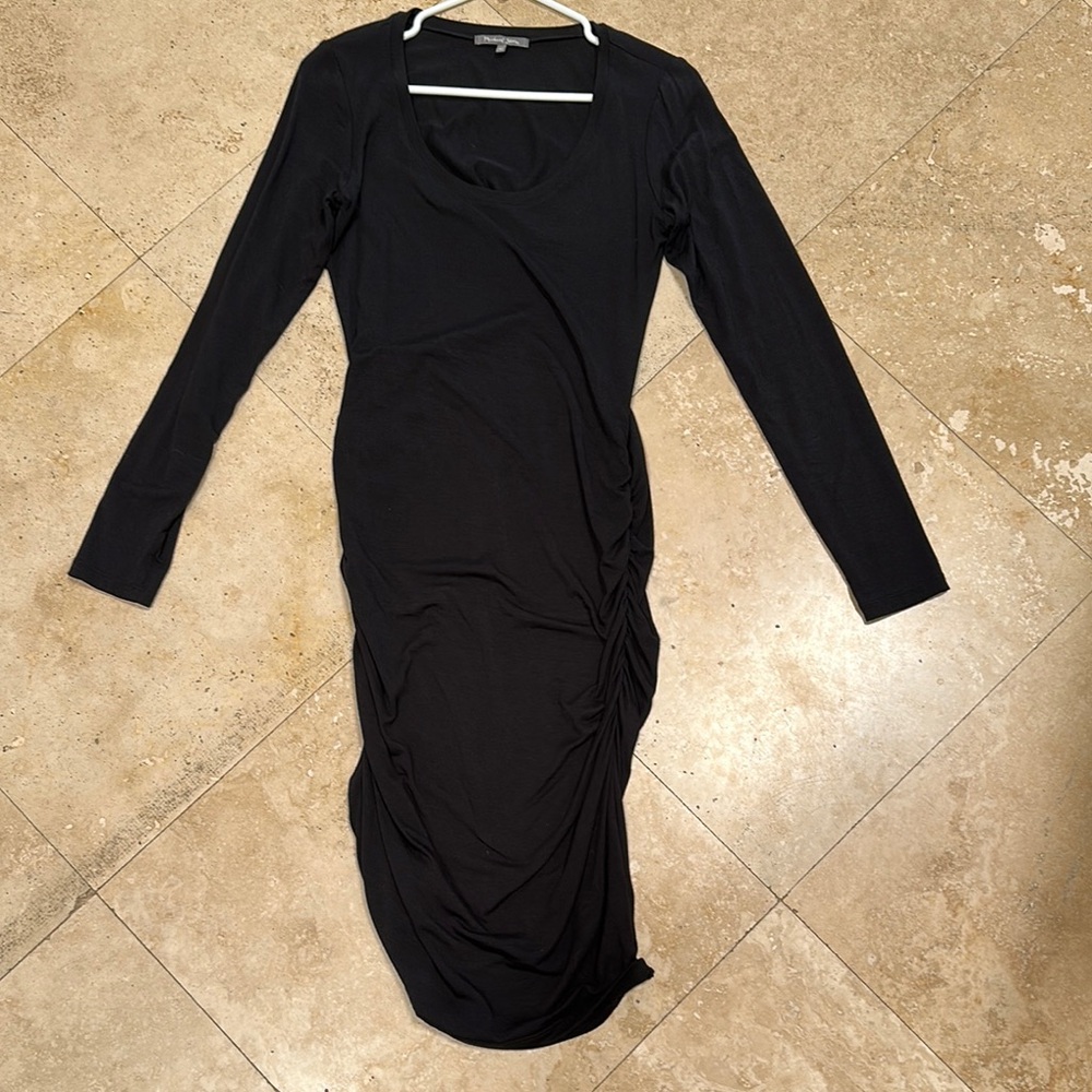 Black Long Sleeve Ruched Bodycon Dress - - Picture 4 of 4